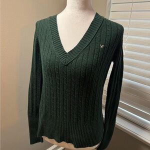 Vintage American eagle green Cable Knit V-Neck Sweater